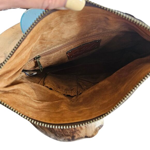 Patricia Nash Valerie Tooled Leather Fold-Over Wristlet Clutch Purse Green - Picture 3 of 8